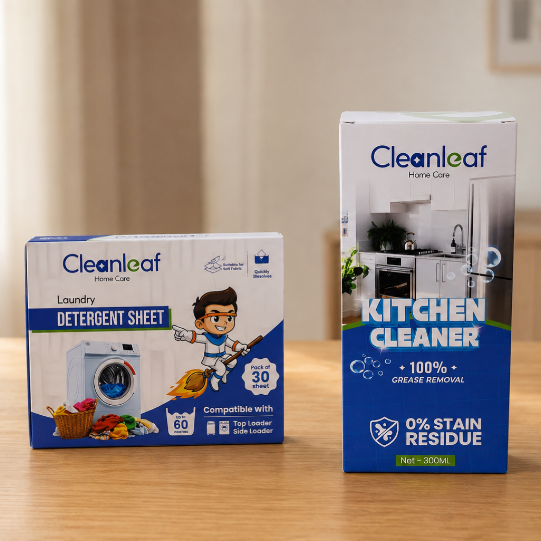 CleanLeaf 2-in-1 Cleaning Combo | 30 Pack Detergent Sheet & Powerful Kitchen Cleaner Combo