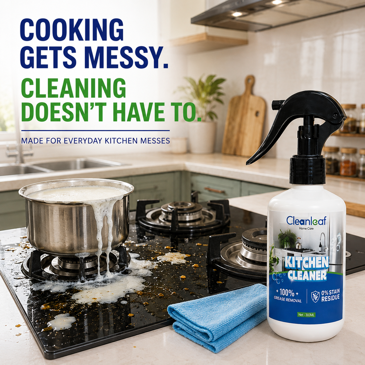 CleanLeaf Kitchen Cleaner Spray | Powerful Grease Remover for Kitchen Surfaces