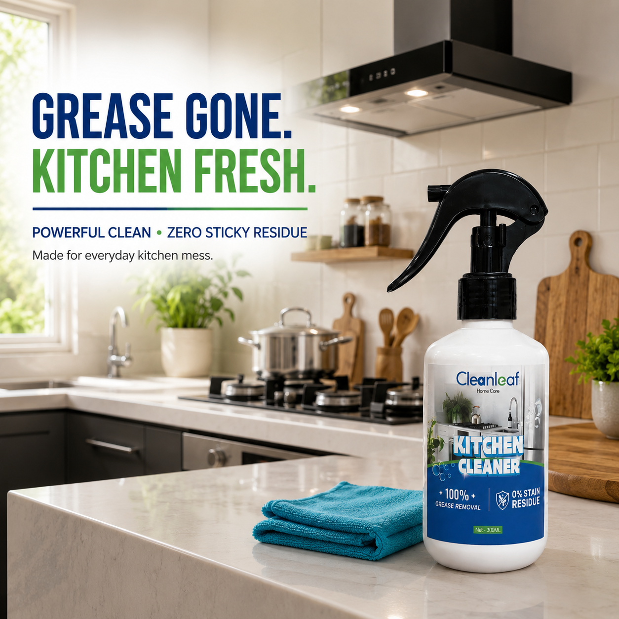 CleanLeaf Kitchen Cleaner Spray | Powerful Grease Remover for Kitchen Surfaces